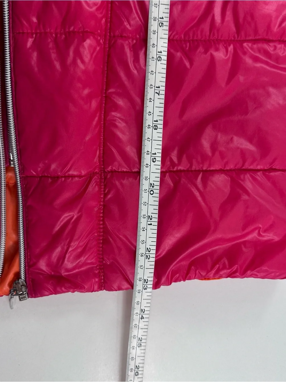 Bright Pink Quilted Hooded Puffer Vest with Orange Hood Lining